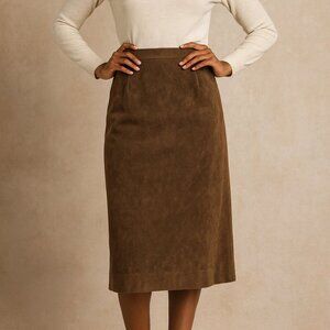 Vintage Lilli Ann Brown Ultrasuede Pencil Midi Skirt Made in USA